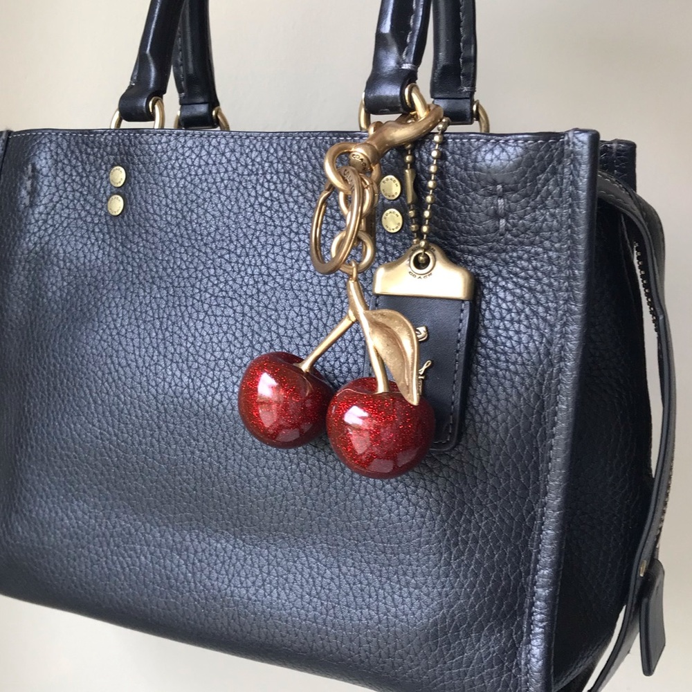 Coach Cherry Bag Charm Key Ring, Gold Brass / Red